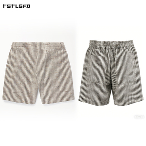 Fully Cut And Sew Heavyweight Checked Woven <b>Shorts</b> Straight Leg Oversized Streetwear Vintage Wash Plaid <b>Shorts</b> - Product Image 5