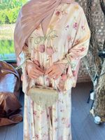 Kimono Abaya Modeste et Magnifique en Satin du Moyen-Orient, Ensemble 2 Pièces avec Cardigan Long à Imprimé Floral Français et Robe de Soirée, Tissu Intérieur Inclus