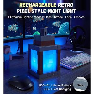 Pixelated Lantern <b>Night</b> <b>Light</b> 2-Pack RGB Color Changing Rechargeable Wall Mount With Remote Control For Kids Room Decor - Product Image 5