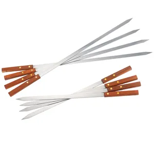 Bbq Grills Large Flat Barbecue Metal Stainless Steel Kebab Skewers With Long Handle