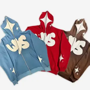 Custom Logo Y2k Full Zip Up Puff Printing Hoodies Men Streetwear High Quality Oversized Heavyweight Cotton Hoodie Men