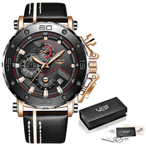 <span class=keywords><strong>LIGE</strong></span>-<span class=keywords><strong>reloj</strong></span> analógico con correa de cuero para hombre, nuevo accesorio de pulsera de cuarzo resistente al agua con cronógrafo, complemento deportivo de marca de lujo con diseño moderno, <span class=keywords><strong>2022</strong></span> - Product Image 3