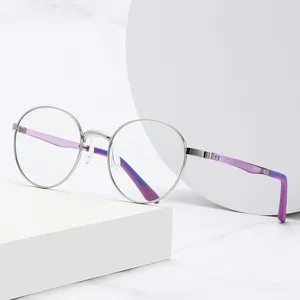2024紫色小尺寸椭圆形金属眼镜架女性处方光学镜架O屈光度眼镜防蓝光眼镜