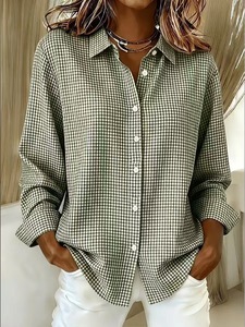 Camisa a cuadros de manga larga para mujer, blusa con botones, estampado a cuadros, informal, para oficina - Product Image 3