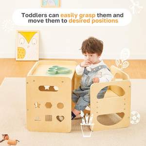 Chaise à hauteur réglable escabeau en <span class=keywords><strong>bois</strong></span> pour tout-petits ensemble 2 en <span class=keywords><strong>1</strong></span> Table et chaise de sevrage Montessori pour enfants de <span class=keywords><strong>1</strong></span> à 3 ans - Product Image 5