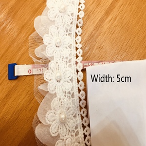 1 Yard Bunga Bordir Renda Memangkas Mutiara Manik-manik Pita Gaun Pengantin Menjahit Pinggiran DIY Kerajinan - Product Image 5