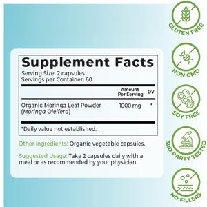 <span class=keywords><strong>Moringa</strong></span> organik hijau Superfood 500mg spektrum penuh 120 kapsul <span class=keywords><strong>Vegan</strong></span> GMP bersertifikat - Product Image 5