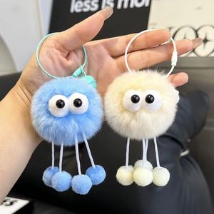 Porte-clés Pendentif Peluche Imitation Fourrure de <span class=keywords><strong>Lapin</strong></span> Rex à Grands Yeux de Dessin Animé, <span class=keywords><strong>Pompon</strong></span>, Jouet, Accessoire de Sac à Dos - Product Image 1