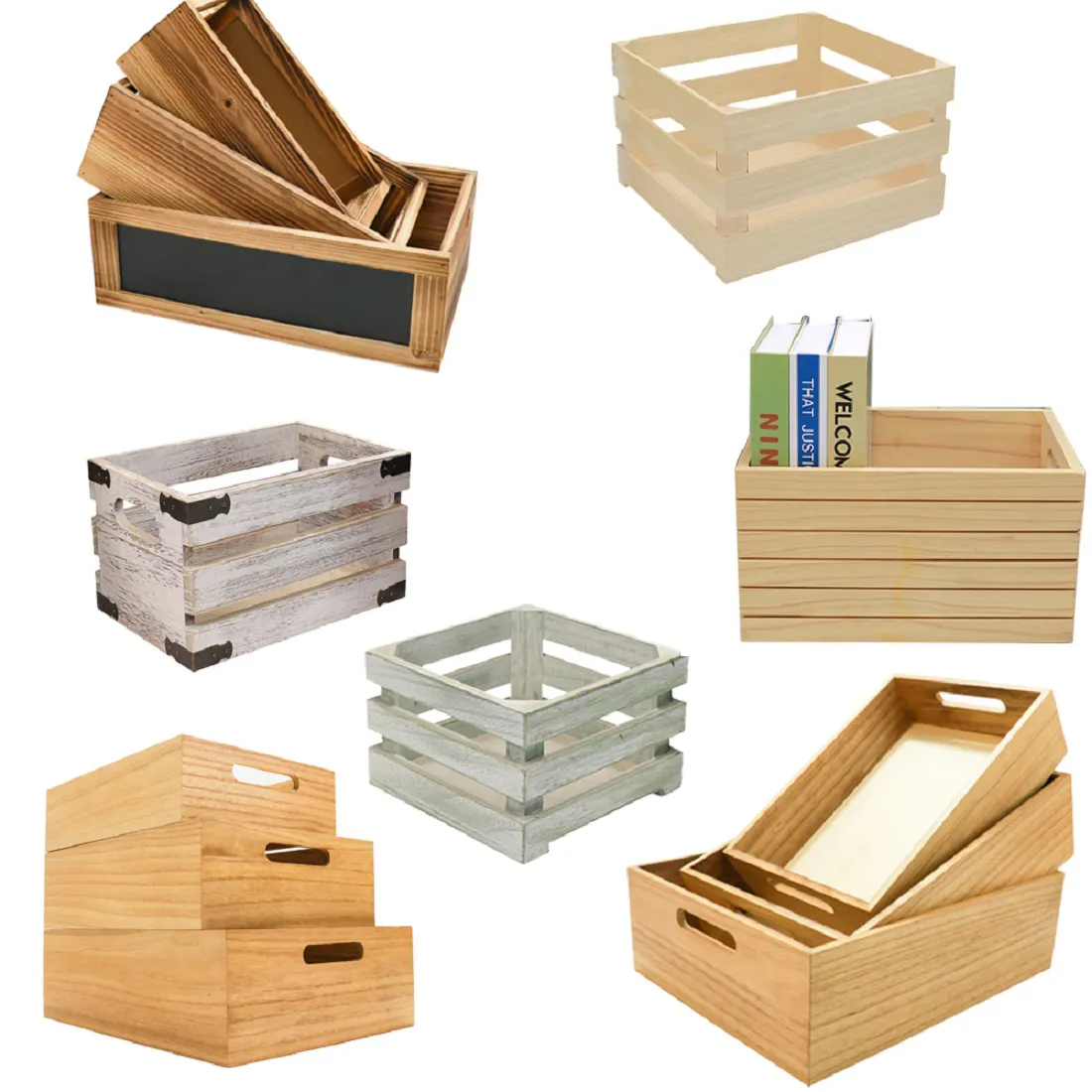Kotak penyimpanan kayu padat peti kayu pedesaan supermarket tampilan kotak dekoratif