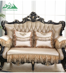 Sofá de Madera de Diseño Clásico Antiguo al por Mayor, Sofá Tapizado con Botones de Cuero Champán para Villa - Product Image 4