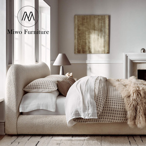 Diseño clásico moderno Diana Cama blanca Marco de madera maciza Tela de terciopelo Hotel Tapizado King Size Cama doble Incluye masaje - Product Image 5