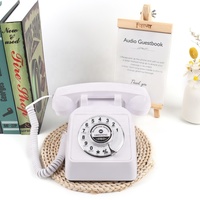Téléphone vintage britannique/américain antique noir à cadran rotatif avec enregistrement vocal, livre d'or de mariage rechargeable au lithium