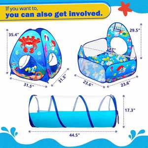 Maison de jeu pour enfants, pop-up, intérieur/extérieur, thème océan, avec tente de jeu pour enfants, tunnel pour garçons et filles, meilleurs cadeaux d'anniversaire - Product Image 4