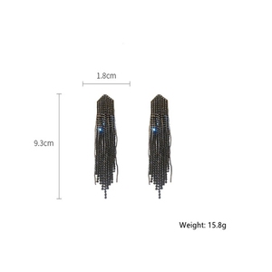 Xina-pendientes largos con borlas para mujer, aretes colgantes con diamantes de imitación azules y negros, accesorios de joyería - Product Image 6