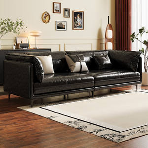 Canapé en cuir ciré à l'huile de style rétro français de Hongyu Furniture pour petit appartement de style mid-century, vente en gros pour salon - Product Image 3