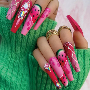 <span class=keywords><strong>Uñas</strong></span> postizas <span class=keywords><strong>de</strong></span> ballet con diseño <span class=keywords><strong>de</strong></span> sandía, estilo retro, cuadradas, dulces y geniales, para venta al por mayor - Product Image 1