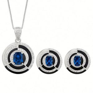 Conjunto de Collar y Pendientes Elegantes Huayoumei Azul con Zirconia de Acero Inoxidable Plateado para Mujer - Venta al por Mayor - Product Image 5