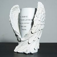 Vase à fleurs en résine avec ailes d'ange et trou de drainage, avec piquet – Cadeau commémoratif pour les êtres chers disparus