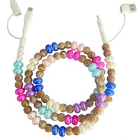 Nouveau câble de charge pour téléphone 2-en-2 couleur arc-en-ciel pastel, avec coque perlée colorée et perles à chargement rapide