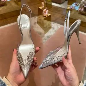 Xinzi Rain Sapatos de noiva com bico de dedo personalizado com strass e sandálias de salto alto para mulheres de 8 cm