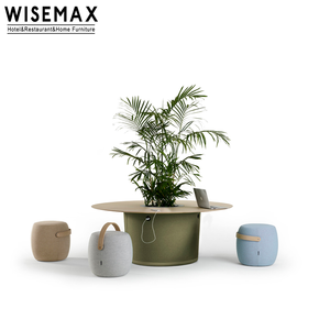 WISEMAX FURNITURE Taburete Moderno de Tela para Sala de Estar, Área Pública, Taburete de Descanso con Asa de Madera, Taburete Redondo de Terciopelo, Otomana - Product Image 2