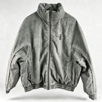 Blouson Bomber Homme Grande Taille Imperméable Effet Délavé Vintage Col Montant Logo Brodé Fermeture Éclair Hiver Doudoune 90%
