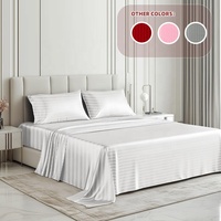 Vente flash, prix bas, haute qualité, ensemble de draps en satin soyeux blanc rayé, 6 pièces, luxe