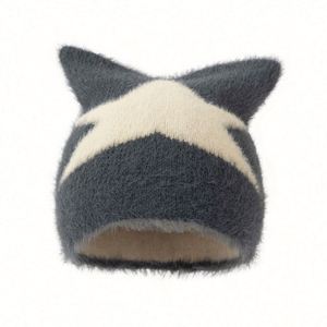 Gorros de Punto con Orejas de Gato, de Piel Sintética Suave, Estilo Jacquard, Cálidos, para Mujer, Otoño e Invierno, Estilo Y2K - Product Image 4