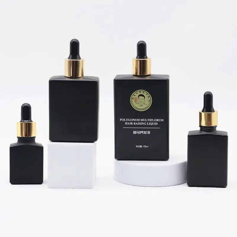 15ml 30ml 50ml 100ml vuông Matte Black Glass dropper chai Vai phẳng Frosted tinh dầu chai thủy tinh cho mỹ phẩm