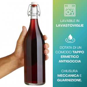 Bottiglie di vetro da 1 litro con chiusura a pressione per uso domestico - Product Image 3