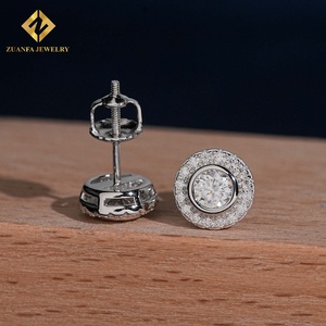 Classic Halo‑Style Round <b>Stud</b> Earrings S925 <b>Silver</b> Moissanite Luxury Wedding Party for Women - Product Image 6