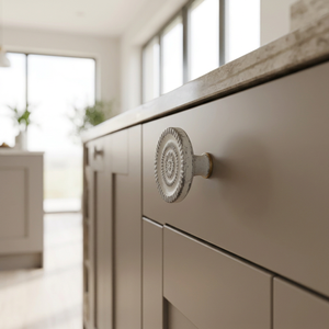 AK Brass Round Wheel Metal Cabinet Knob Grey & White Finish Standard Shelf Door Furniture Handle Decorative <b>Hardware</b> - Product Image 3