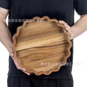 Bandeja ondulada de madera, plato para frutas, plato para postres, plato de madera maciza para la cena, plato para aperitivos y frutos secos, bandeja de madera - Product Image 4