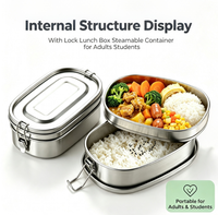 Boîte alimentaire isotherme en acier inoxydable à 2 couches avec couvercle hermétique, compatible vapeur, pour adultes et étudiants