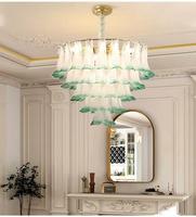 Lustre en verre de Murano de conception italienne, à hauteur réglable, avec LED, en forme de feuilles vertes, pour chambre à coucher, salle à manger, salle de bain