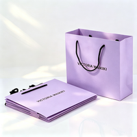 Sacs en papier de luxe personnalisés avec logo imprimé, poignées en corde de coton, pour cils, maquillage, shopping, cadeaux, couleur violet clair