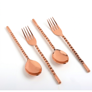 Modern <b>Copper</b> Finish Flatware Set Twisted Handle High Mirror Polish Rust Resistant Metal <b>Utensils</b> Wedding Occasion - Product Image 1