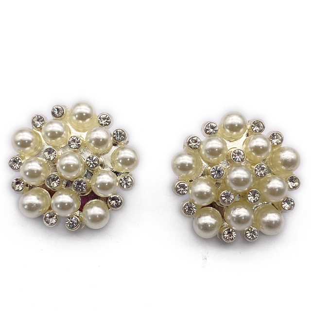 Rhinestone Faux Pearl Flower Embellishments Button Flatback Pearl Button for Bridal Dress