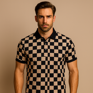 Hoge Kwaliteit Custom Printing Ontwerp Mannen Dambord Casual Mode Spandex Katoen Golf Polo Shirt - Product Image 1