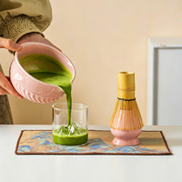 Support de fouet en bambou au design personnalisé, bol à matcha en céramique coloré avec bec verseur pour ensemble de fouet à matcha, ensemble matcha