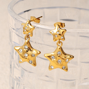 Pendientes de estrella con incrustaciones de diamantes de imitación de aleación de zinc, joyería para mujer para fiesta EH1158 - Product Image 3