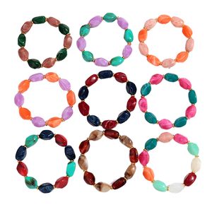 Stylish Colorful Resin <b>Beaded</b> Bracelets Marbled Fashionable Gold Plated Bohemia Unisex Unique Jewelry Parties Gift <b>Sets</b> - Product Image 1