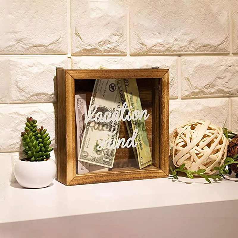 パンカスタムクリスマスギフトデコレーションハンギング木製マネーコイン貯金箱子供用コレクション木製貯金箱