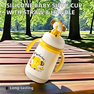 Taza de entrenamiento de silicona sin BPA de 300ml OEM ODM con mango de pajita boca ancha de flujo lento para leche de agua para bebés - Product Image 3