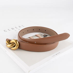 Cinturón Fino de Cuero Genuino con Botón de Churro para Mujer, Decoración de Moda de Alta Clase, Combina con Todo para Jeans y Faldas - Product Image 1