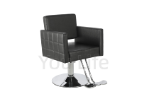 Fauteuil de coiffure noir professionnel avec siège hydraulique, accoudoirs, repose-pieds et base ronde pour salon de beauté - Vente en gros