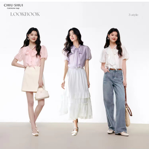 Áo sơ mi ruy băng satin trắng nữ tay ngắn mùa hè phong cách Hàn Quốc chuyên nghiệp - Product Image 1