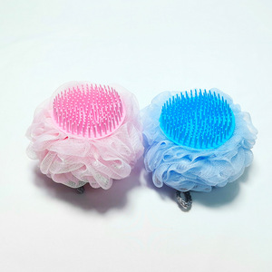 <b>Pet</b> Bath Massage <b>Brush</b> For Dog Plastic With Mesh Cover Blue And Pink - Product Image 2