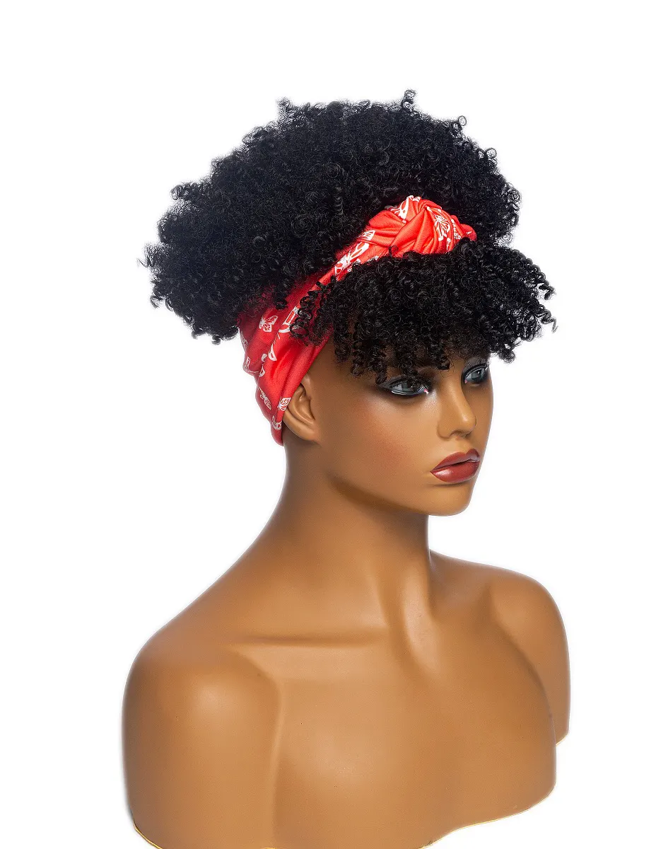 Perruque Afro avec bandeau rouge, cheveux bouclés et crépus pour femmes noires, accessoire de coiffure, vente en gros d'usine