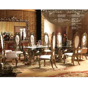 意大利宫殿和皇家设计巴洛克风格椭圆形餐桌套 8 把椅子